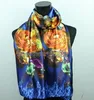 1pcs Gold Flower Royal Blue Purple Scarves Women's Fashion Satin Oil Painting Long Wrap Shawl Beach Silk Scarf 160X50cm