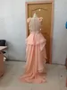 2015 Celebrity Evening Gowns Organza Hi-Lo Arabic Sexy Prom Bridal Dresses With Applique Hand Working And Asymmetrical Train Wedding Dresses