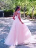 Light Pink Tulle Long Prom Dresses V Neck Beaded Cap Sleeves Full Length Backless Ball Gown Prom Dresses Graduation Dresses Homeco6398189