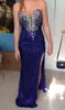 2016 Sparkly Beaded Mermaid Juniors vestidos de baile Royal Blue Sequins sirena vestidos de noche de boda Sexy Split Slit mujeres visten