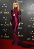 Michael Costello Sexy Evening Dresses Long Sleeves High Neck Celebrity Fitted Gowns Cut Out Backless Formal Prom Dress Fuchsia Burgundy