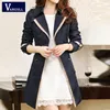Groothandel-Vangull Trench Coat voor Dames 2016 Mode Turn-Down Collar Double Breasted Contrast Kleur Lange Jassen Plus Size Casaco Feminino