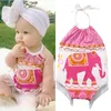 Nyfödda babyflickor Kläder Nyaste Sommar Ärmlös Rompers Elephant Print Tassel Outfits Spädbarn Bebes Halter Sunsuit för småbarn 0-24m