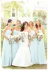 2015 Cheap Light Sky Blue Chiffon Bridesmaid Dresses Floor Length A Line Wedding Party Dresses For Bridesmaid with Pleats Homecoming Dresses