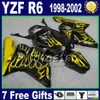 Kit de carenagem de plástico para YZF-R6 98-02 YAMAHA YZF600 YZF R6 1998 1999 2000 2001 2002 todas as carenagens da motocicleta branco conjunto GG18 + 7 presentes