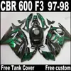 Laagste prijs Fairing Kit voor HONDA CBR600 F3 1997 1998 CBR 600 F3 BIFERINGEN 97 98 Zwart Groen Motobike Set QY64