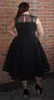 Plus Size Formal Dresses Party Evening Wear 2017 Black Sheer Neck Appliques Tea Length Prom Dress Custom Made China EN102812