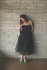 Sprzedawanie mody młodszych sukienek druhny satynowa ukochana z tiulową czarną sukienką druhną suknię balową kostkę zamek błyskawiczny BA7890669