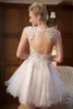 Rękawy Cap Lace Prom Dresses Under 100 Sheer Jewel Deckline Keyhole Backless Short Homecoming Dress Party Cocktail Suknie
