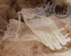 Vintage Ivory Waist Length Bridal Gloves Full Fingers Sheer Wedding Gloves Bowknot Beading Lace Bridal Gloves Rhinestone Bridal Hand Gloves