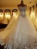 2019 Vestidos de novia de encaje de cristal brillante modesto Vestidos de novia de tren de catedral de lujo Imagen real vestido de novia de talla grande Pnina Torna275C