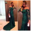 2020 New Cheap In Stock Fashion Dark Green Mermaid Lace Evening Dress Long Sleeves Women Formal Occasion Gown 222