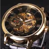 Uhren Herren Luxusuhr China Man's Casual Gold Zifferblatt hohl manuelle mechanische Lederarmband