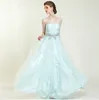 Gratis frakt Princess Design Enkel A-Line Stropless Golvlängd Beaded Sequins Sashes Bridesmaid Dress
