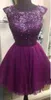 Czarowna Seksowna Linia Krótkie Purple Prom Dresses Załoga Bez Rękawów Wyciąć Powrót Sheer Bling Cekiny Druhna Dress Szyfon Suknie Wieczorowe