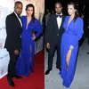 Kim Kardashian 2016 Sexy Diepe V-hals Celebrity Jurken Royal Blue Side Spleet Red Carpet Avondjurken Feestjurk Lange Mouw Vestido Longo