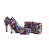 Mix Color Blue Green Yellow Purple Wedding Party Shoes with Clutch 4 Inches High Heel Graduation Prom Pumps Matching Bag