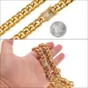 316L roestvrijstalen ketting 18K goud gegalvaniseerde gietsluiting Diamond Curb Cubaanse schakelketting Herenkettingen Sieraden 24quot 30q6040144