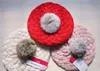 Weihnachtsgeschenk Babymützen Pom Baskenmütze Rosa Strickmütze Mädchen Jungen Mützen Winter Kleinkind Kinder Kind Kunstpelz Ball Warme Häkelmützen