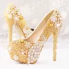 Glitzer Gold Strass Hochzeitsschuhe 5 Zoll High Heel Party Pumps Bling Diamant Abend Prom Heels Promi Funktionsschuhe