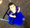 ROYAL BLUE Solstiss Французское кружево и шелковое платье из тюля с цветочками gilr королевский синий для девочки