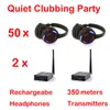 Professional Silent Disco 50 LED Wireless Headphones 2 Channel Bundle - RF Wireless for iPod MP3 DJ Music