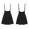 Wholesale- Women Black Skirt with Shoulder Straps Pleated Skirt Suspender Skirts High Waist Mini School Skirt