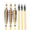 Archery Wood Arrows Target Natural Turkey Feather Fletching with Broadheads Arrowheads for Recurve Takedown Bow Hunting Shooting