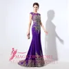 Saudi Arabic Purple Long Evening Dresses 2019 Custom Made LX039 Jewel Neck Golden Appliques Beaded Sheath Floor Length Formal Occasion Dress