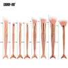 Professional 15pcslot Mermaid Makeup Brushes Set Foundation Blending Eyebrow Eyeliner Blush Blending Contour Cosmetic Make Up Too7979883