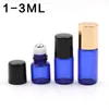 1ml 2ml 3ml Cobalt Blue Glass Micro Mini Roll on Glass Bottles avec Metal Roller Balls pour parfum parfum