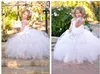 Weiße Prinzessin-Blumenmädchenkleider für Kinder, Brautjungfer, Party, Hochzeit, Satin, Tüll, Netzstoff, für Mädchen im Alter von 1–12 Jahren