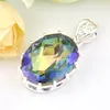 LuckyShine Oval Dazzling Fire Multi-color Natural Mystic Topaz Crystal 925 Sterling Silver Wedding Pendants Russia Amer2231