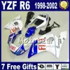 Wróżki Zestaw dla Yamaha YZF600 98 99 00 01 02 Black Blue Idź !!!!! Dostosuj zestaw do błonnika YZF R6 YZF-R6 1998-2002 YZF 600 GG10