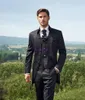 2016 Klasik Tasarım Siyah Desen Damat Smokin Groomaman Blazer Adam Normal İş Takımları (Ceket + Pantolon + Yelek + kravat) NO: 1142