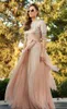 Champange Abaya Sequined Long Sleeve Evening Gowns Jalabiya Moroccan Chiffon Long Prom Dresses Arabic Party Dress BO7735