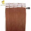 33 # Mörk Auburn Pu Skin Weft Hår Brasilianska 20 "Starka tejphäftande Human Extensions 20st / Set Skin Hårväft