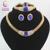 Bröllop African Beads Sapphire Smycken Set Crystal Kostym 18K Guldpläterad Rhinestone Statement Chunky Halsband Smycken Set