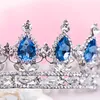 Rainha Coroa Luxuoso Azul Diamante Pageant Nupcial Do Casamento Jóias Acessório Quinceanera Tiaras Bizantina Partido Prom Headband