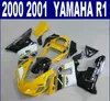 Gratis frakt ABS FAIRING KIT FÖR YAMAHA 2000 2001 YZF R1 YZF1000 00 01 Gul Vit Svart Plast Fairings Set RQ37 + 7 Presenter