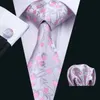 Tie Pocket Square Cufflinks Set for Men Pink Gray Floral Classic Silk Jacquard Woven Meeting Business Casual Necktie N-1049