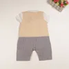 2019熱い販売の赤ちゃん男の子の服の半袖ターンダウンカラーロンパー幼児のための小さなネクタイ弓幼児ジャンプスーツ帽子03age K25