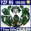 ABS Full Fairing Kit för Yamaha YZF600 YZF R6 1998 1999 2000 2001 2002 YZF-R6 98-02 Vitblå Svart Motorcykel Fairings VB12