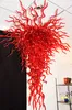 100% lámpara soplada con la boca CE UL borosilicato estilo Murano vidrio Dale Chihuly Art Big Red Pendant Modern Crystal Chandelier