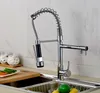 Wholesale And Retail Modern Chrome Brass Kitchen Faucet Dual Sprayer Spring Vessel Sink Mixer Tap