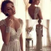 Mezze maniche in pizzo arabo vintage Una linea Abiti da sposa principessa Lunghi Bateau Perle Tulle Abiti da sposa principessa con vista attraverso B259J