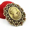 Nieuwe Collectie! Vintage Stijl Sparkle Rhinestone Crystal Studded Cameo Victoria Queen Head Broche / Retro Cameo Maiden Woemh Broche Pins B746