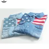 summer style Fashion Solid Short-sleeved Shirt Flag Male Casual fitness Camisa Jeans Masculina Turn-down Denim Shirt