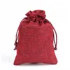 Wine-Red Flax Linen Gift Bag 8x10cm 9x15cm 13x17cm pack of 50 Makeup Jewelry Packaging Pouch