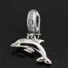 100% 925 Sterling Silver Playful Dolphin Dangle Charm Perle avec Cz Convient aux bijoux de style Pandora européen Bracelets Colliers Pendentifs